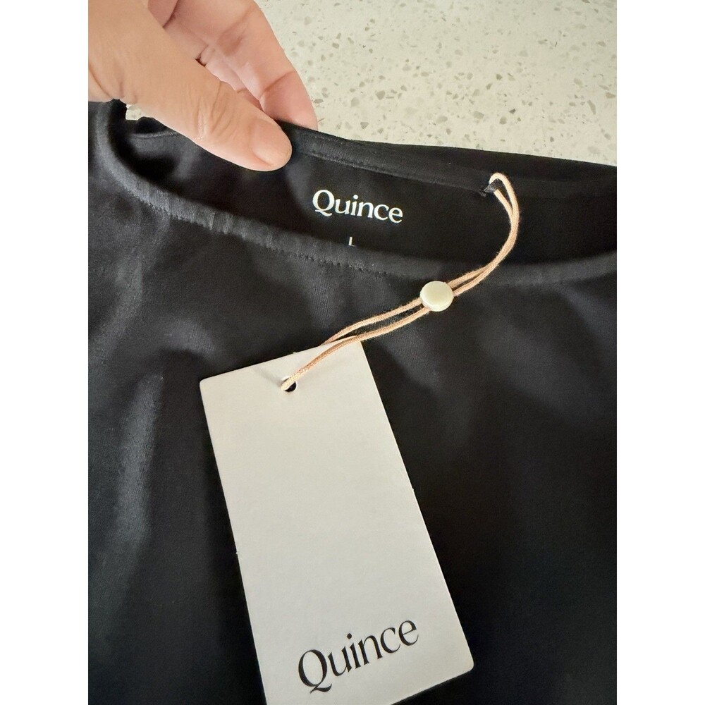 Quince Women Stretch Cotton Jersey Side Tie Midi Dress TRUE Black L - Picture 3 of 5